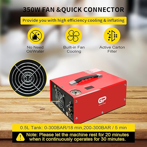 Miniatura 4 de TUXING Compresor de aire PCP, 4500Psi30Mpa300Bar compresor de pistola de aire portátil pequeño sin aceite, rifle PCP de alta presión, pistola y