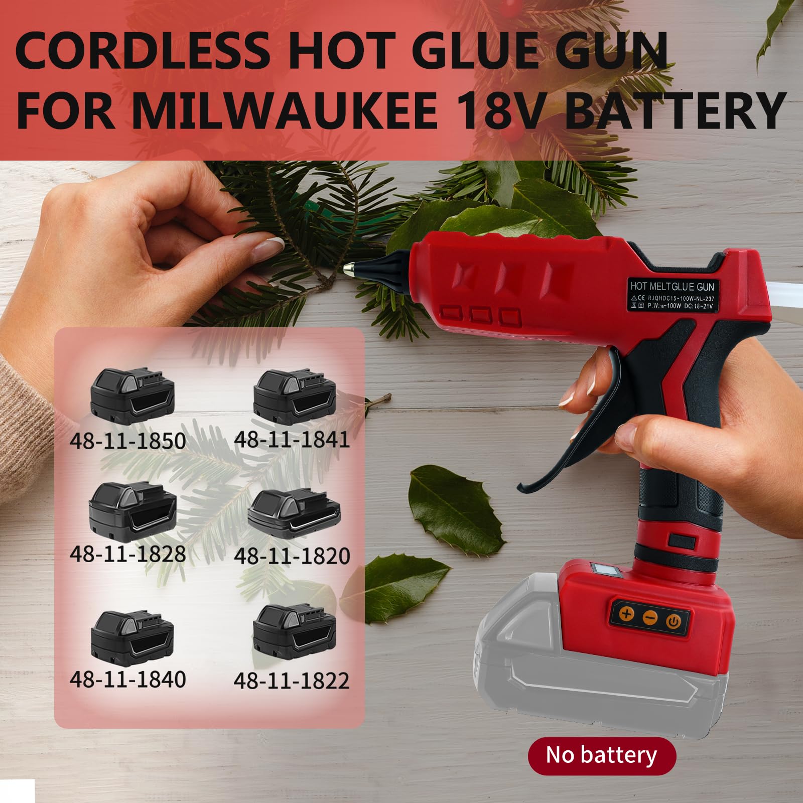 Pistolet à colle chaude sans fil pour batterie Milwaukee 18 V, pistolet à colle sans fil 100 W | Pistolet à colle numérique LED avec 10 bâtons de colle, pistolet à colle robuste pour bricolage, bricolage (sans batterie)