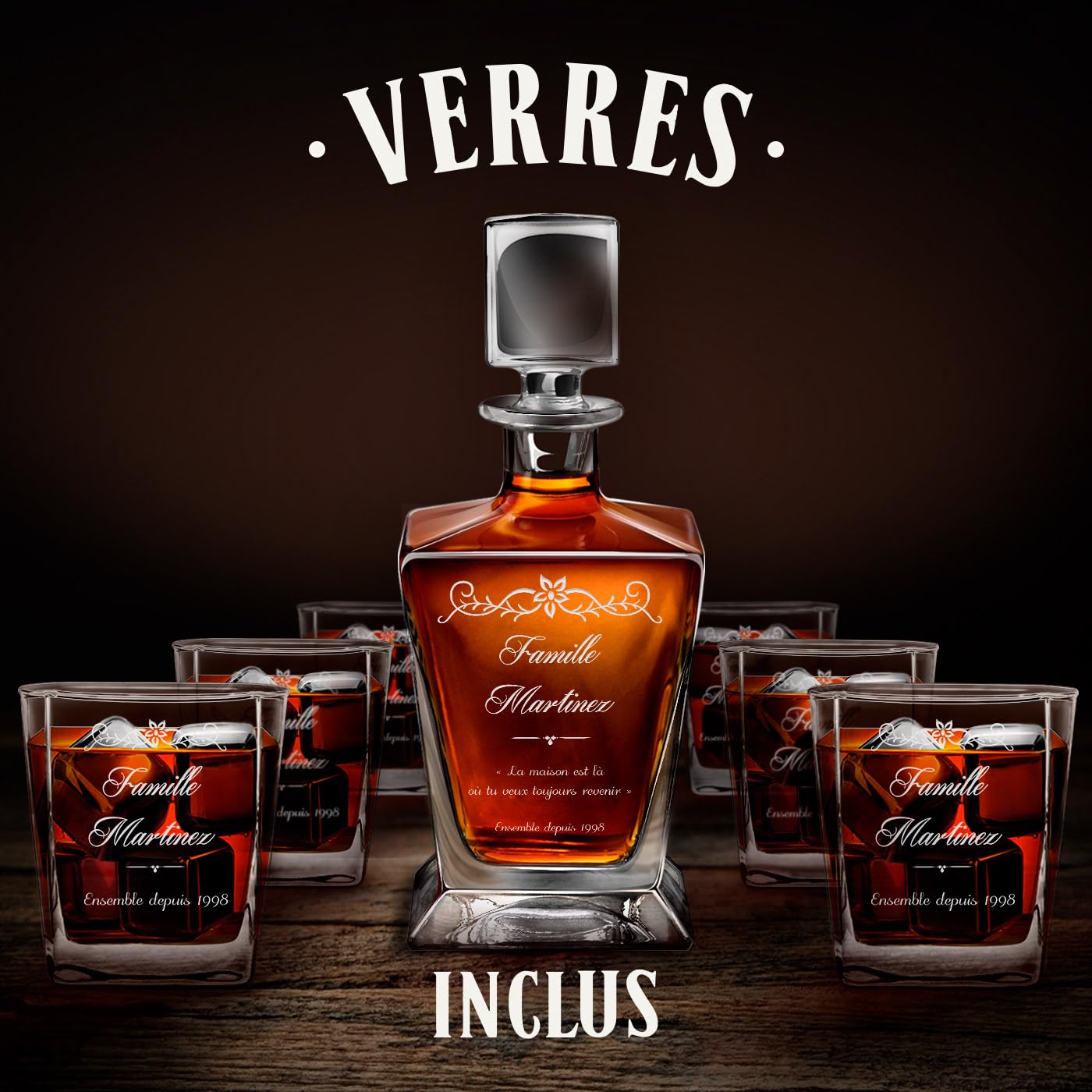 Maverton Carafe et 6 verres à whiskey avec gravure