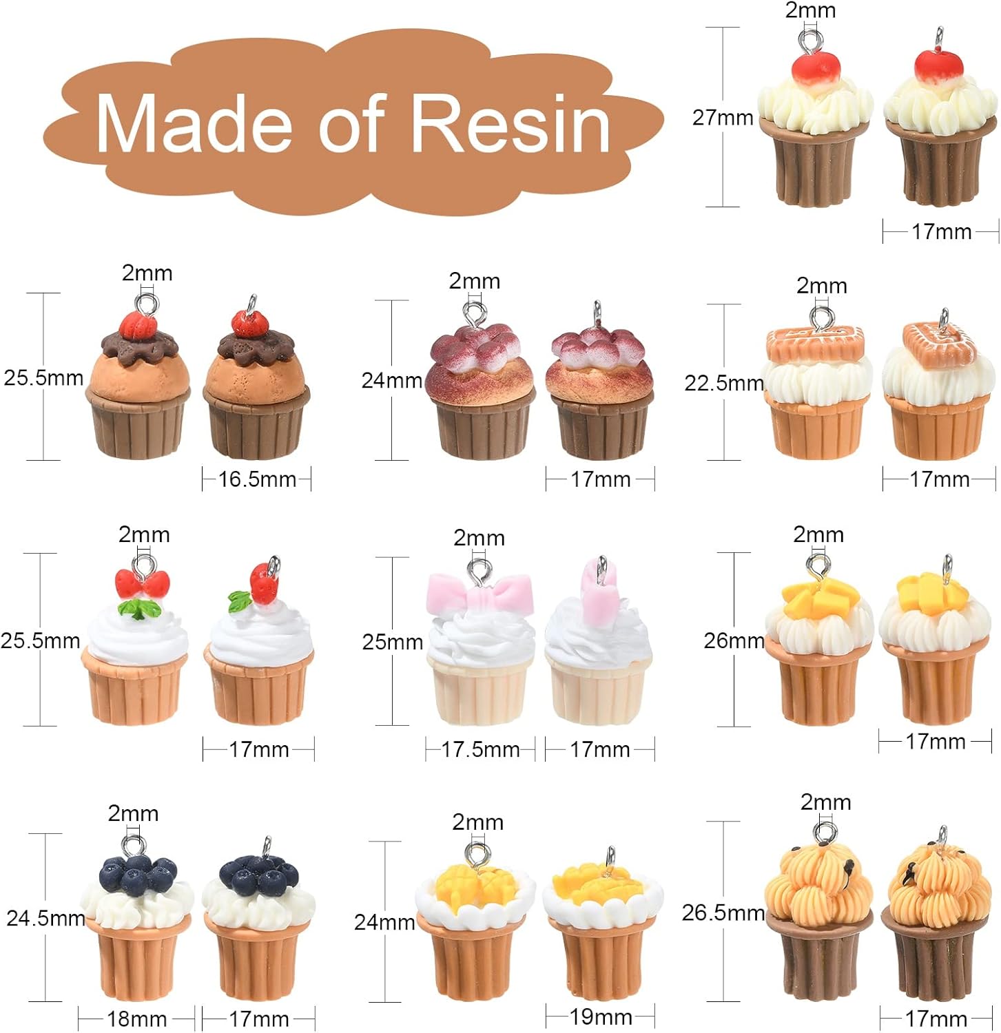 DanLingJewelry 20pcs 10 Styles Cupcake Dessert Charms - Mini 3D Colorful Sweet Food Charms for Jewelry Making DIY Crafting - Image 2