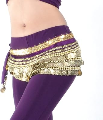 AK-Trading Multi-Row 258 Gold Coins Velvet Belly Dance Hip Scarf