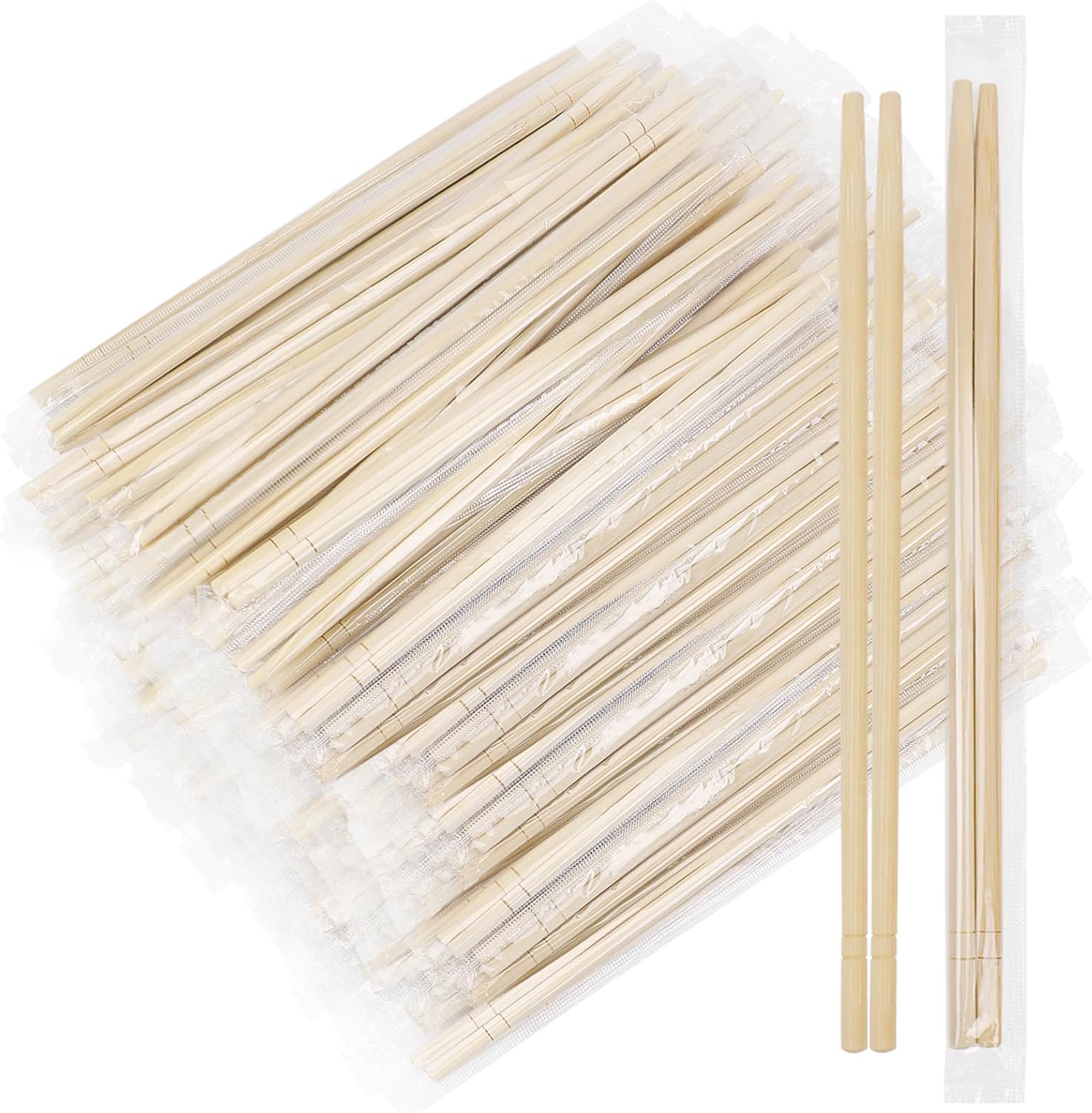 1200 Pairs 9 Inch Disposable Bamboo Chopsticks Bulk, Individually Clear Wrapped Separated Sleeved Chopsticks Wooden for Restaurants, Noodles, Sushi, Asian Food