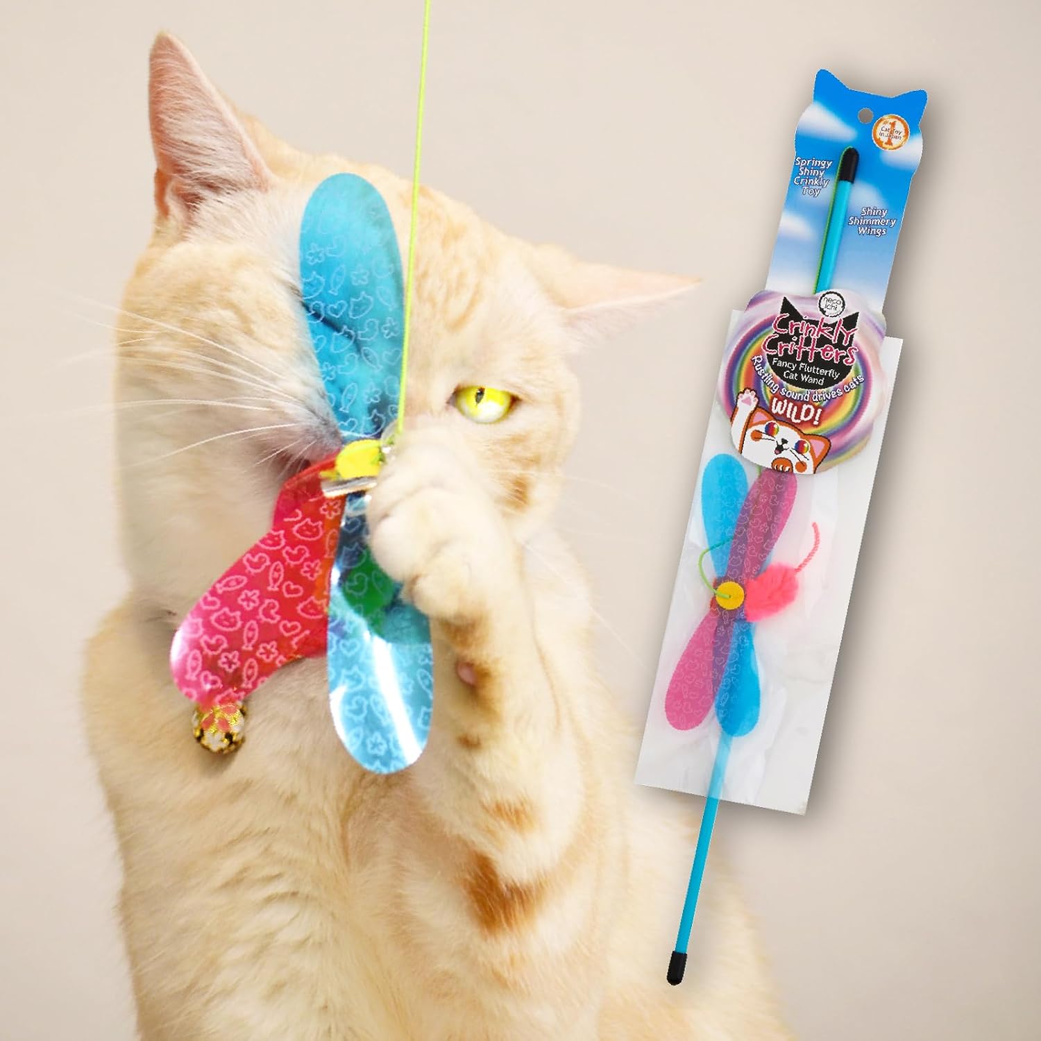 猫壱 NECOICHI Crinkly Critters Cat Feather Teaser Interactive Wand Toy No.1 Selling Cat Toy in Japan image 2