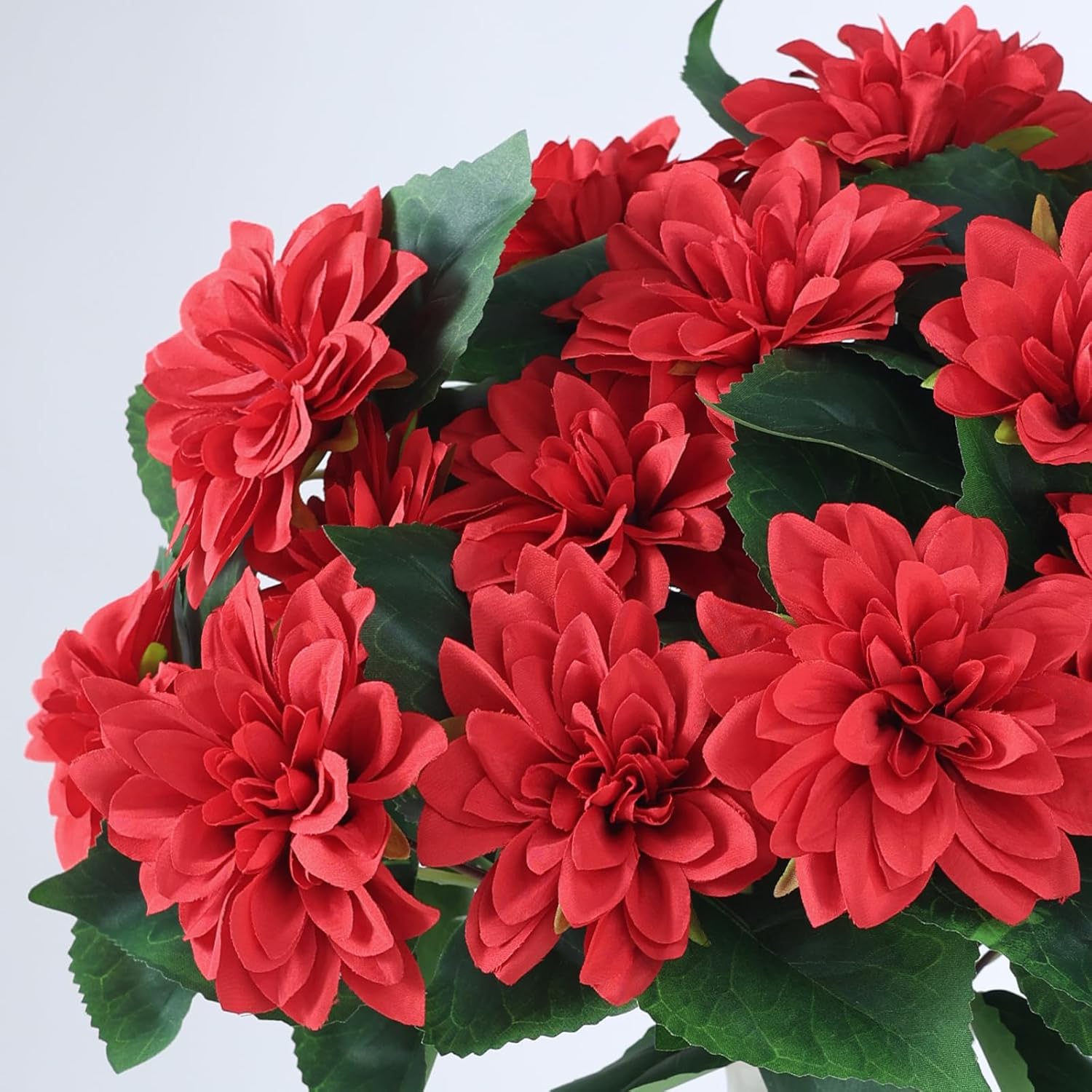 VIERENA 8 Bundles Artificial Dahlia Flowers for Outdoors Spring Summer Decor, No Fade Silk Flower Faux Dahlias Plant Arrangement for Home Garden Balcony Farmhouse（Red）