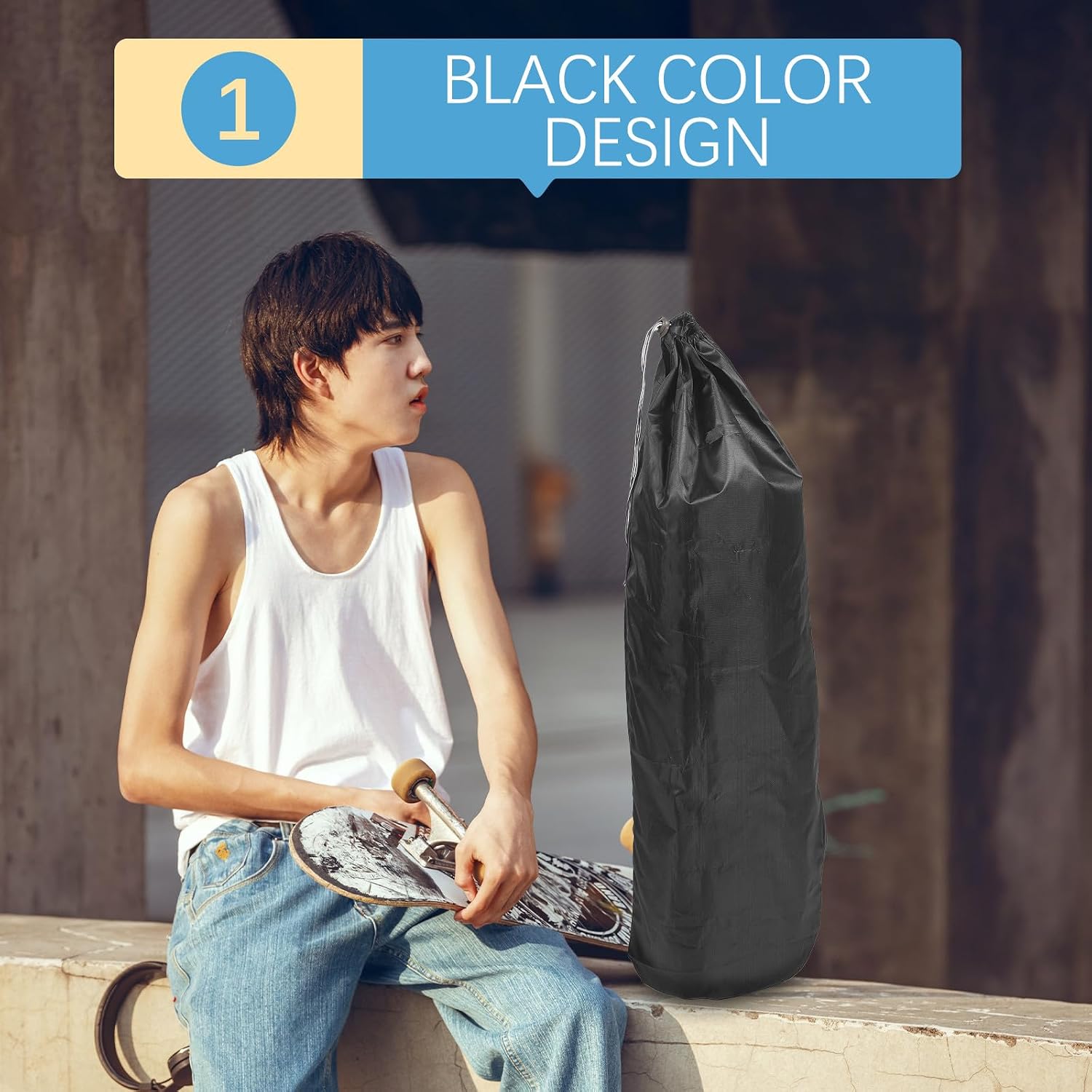 Veemoon 2pcs Skateboard Sling Bag with Drawstring Lightweight Skateboard Carrying Shoulder Backpack for Outdoor Sports and Longboard Style