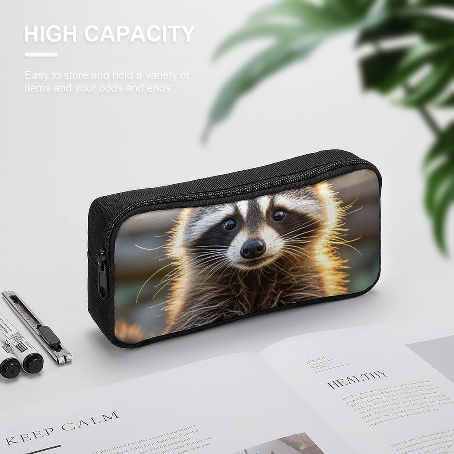 Lightweight Raccoon Animal Pencil Pouch with Metal Zipper image 4