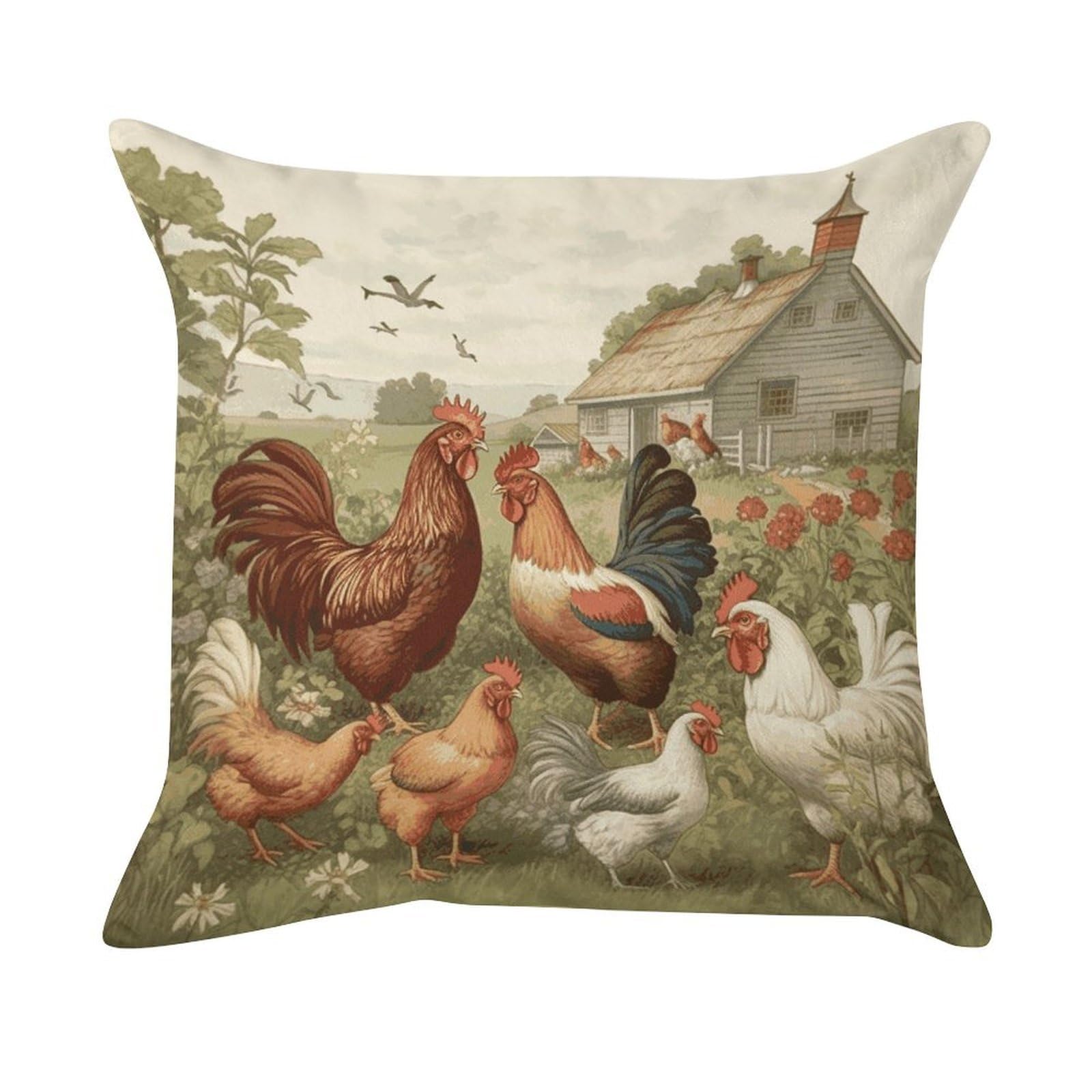 FekiLoot Chickens and Farm Pillowcase Velvet Throw Pillow Cover Ultra Soft Lumbar Pillow Shells Square Cushion Cases with Zipper Luxury Cozy Pillows Shams for All Seasons
