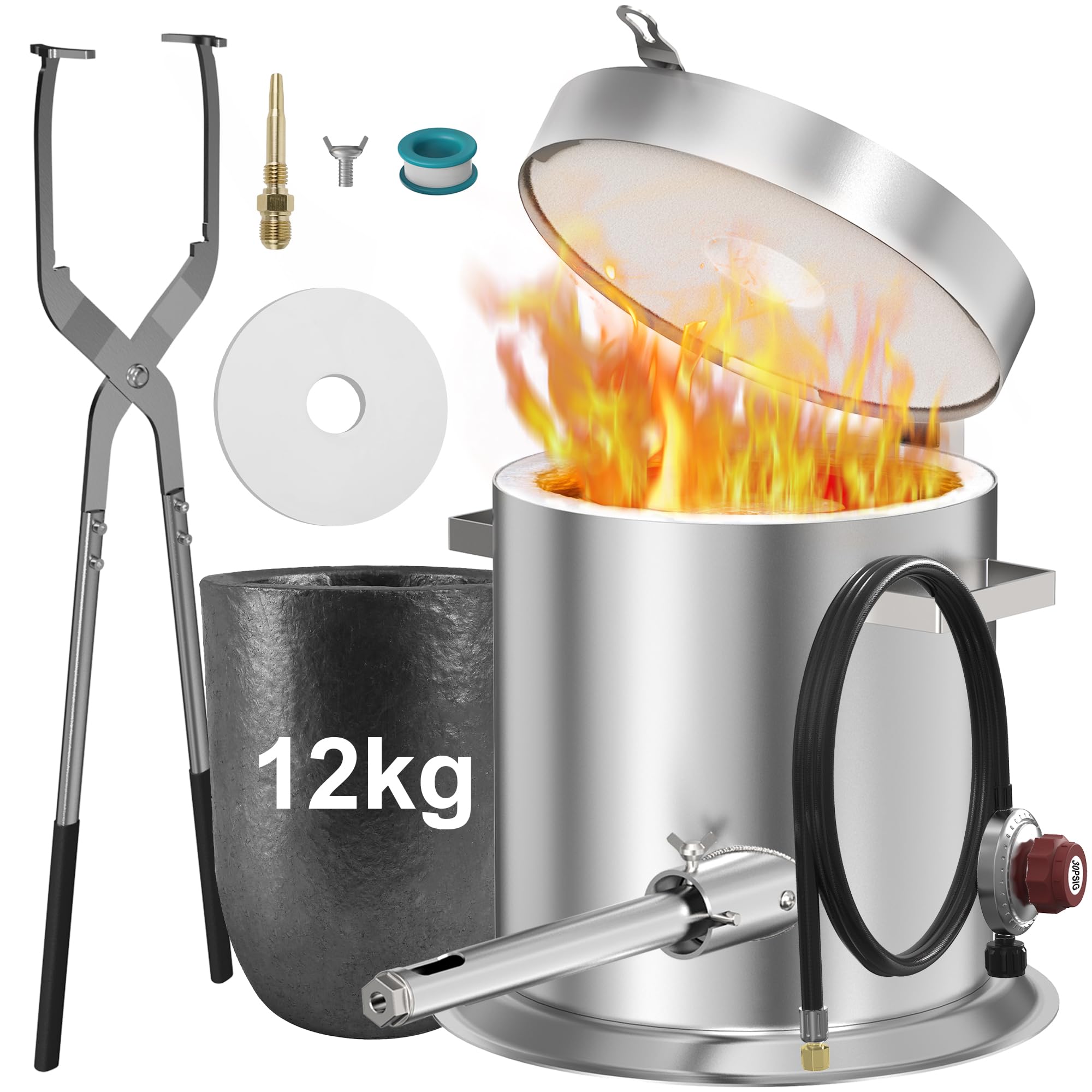 Nelyrho 12KG Hinge Flip Top Propane Melting Furnace Metal Smelting Machine with High Capacity, Melting Aluminum, Silver, and Copper Alloys, Easy-to-Use Foundry Kiln for Beginners and Professionals