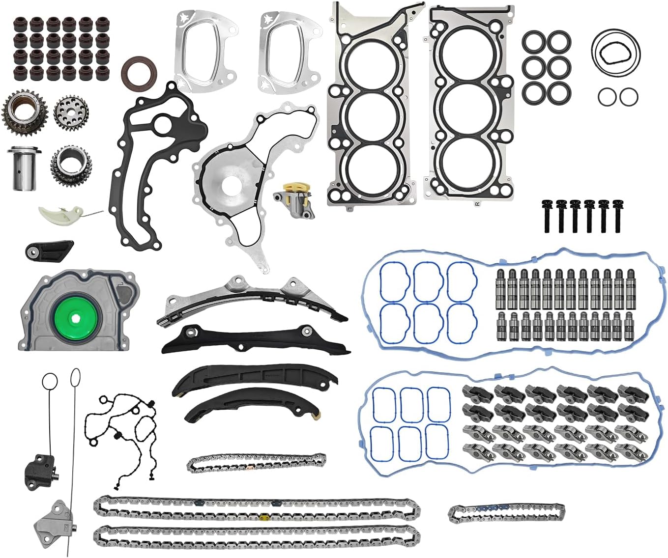 3.6L Engine Camshafts Kit w/Rockers Arm Lifters Timing Chain Kit Gasket Seal Set Replacement for Jeep Wrangler for Dodge Durango for Chrysler Pacifica for Ram ProMaster,16-24 V6 5047913AD 5048029AD
