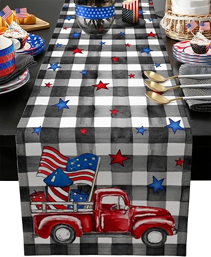 Camino de mesa de camión rojo de 90 pulgadas de largo Mesa de arpillera y algodón para cocina, comedor, pequeño, redondo, cuadrado, boda, café, Camino de mesa de camión rojo de 90 pulgadas de largo Mesa de arpillera y algodón para cocina, comedor, pequeño, redondo, cuadrado, boda, café,