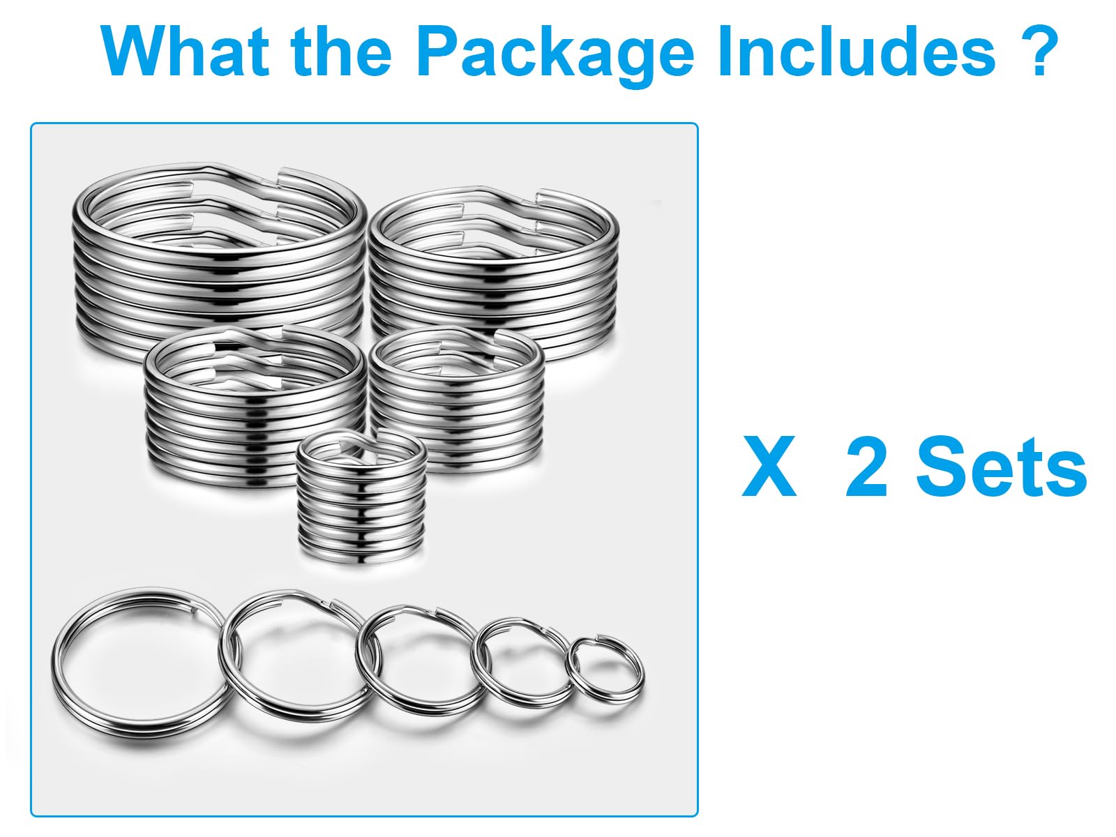 YHYZ Split Key Ring Circle Assorted (Silver), Round Metal Keyring Durable 5 Sizes (1/2 inch, 3/4 inch,1 inch, 1.25 inch, 1.38 inch)