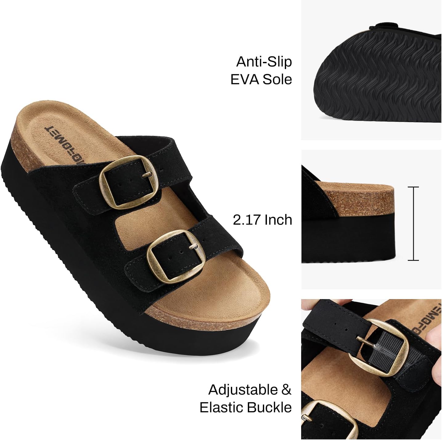 TEMOFON Platform Sandals Women Comfortable: Arch Support Memory Foam Wedge Sandals Genuine Suede Cork Footbed Slip on Summer Beach Women Footwear 2026 - Image 5
