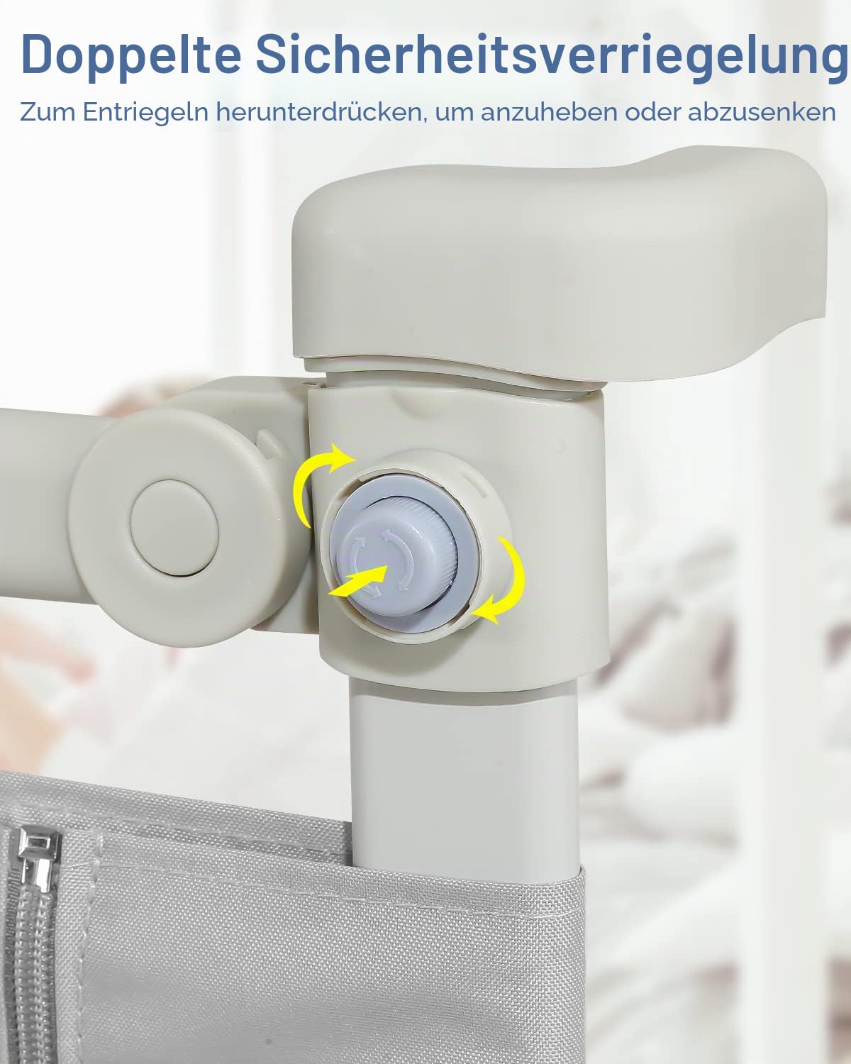 Eulenke 200cm Bettgitter, Bettschutzgitter für Kinderbett, Höhenverstellbar von 70-98cm, Rausfallschutz Bett für Kleinkinder, Kinderbett-Gitter, bettgitter rausfallschutz, Grau