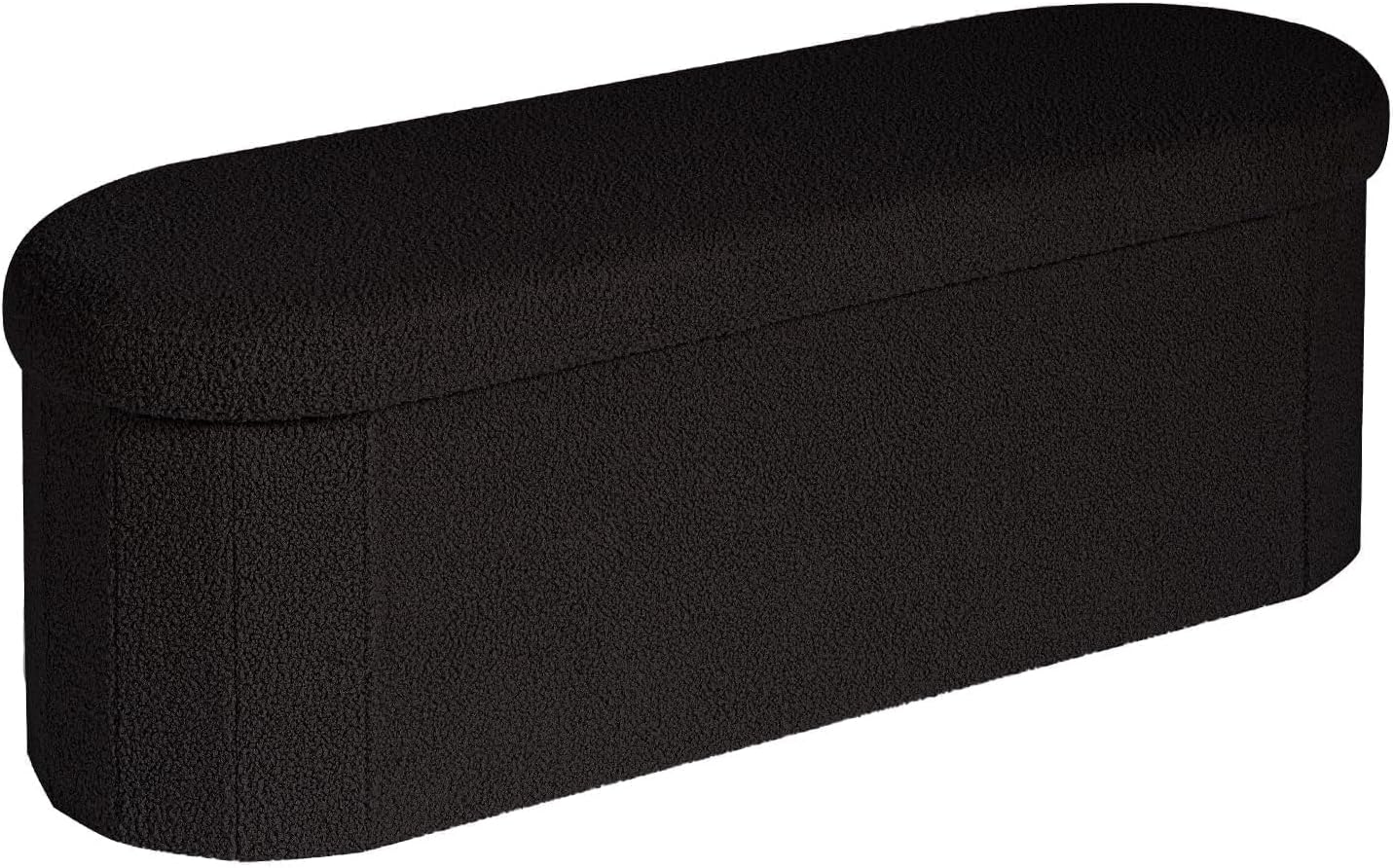 Bonlife Folding Ottoman Storage Bench,Boucle Footstool Oval, End of Bed Stool, Ideal for Living Room, Bedroom, 120L Storage Space,Black,110X38X38CM