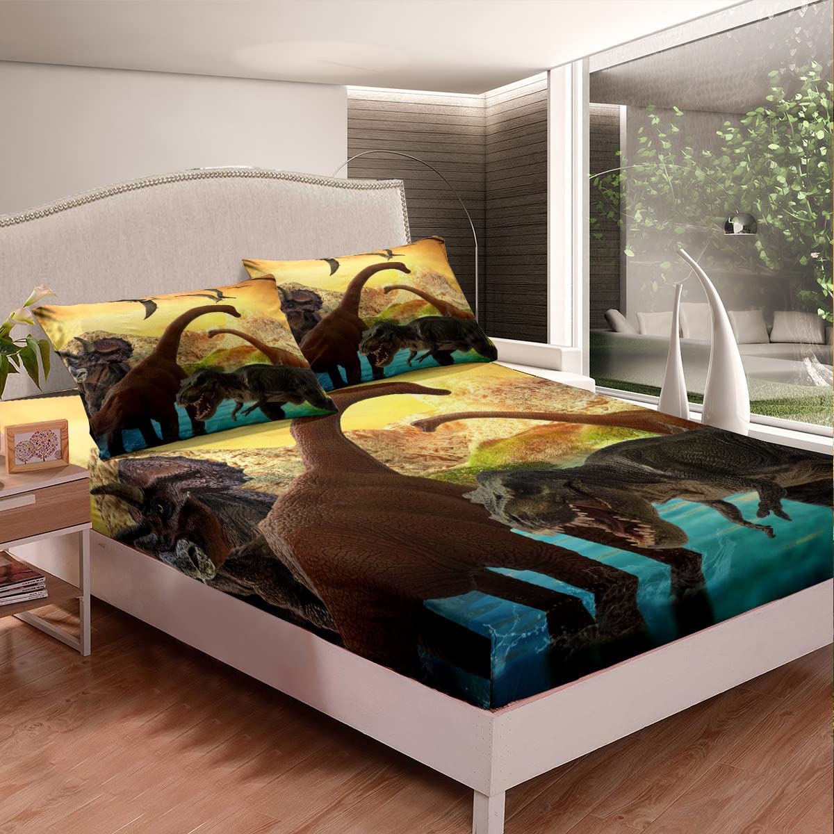 Parure de lit dinosaure 3 pièces pour lit king size enfants