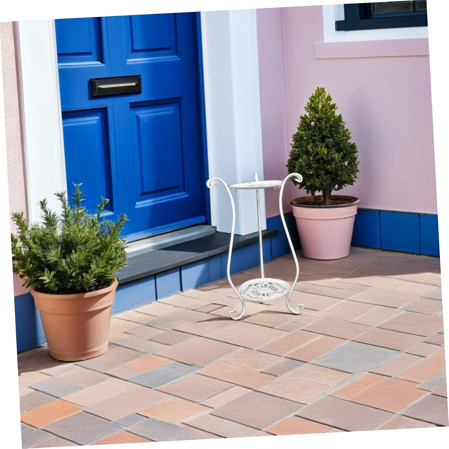 SHINEOFI Bird Bath Stand 2 Tier round Birdbath Pedestal and Stable Construction Metal Tall Weather Resistant Iron Material for Garden and Outdoor Use