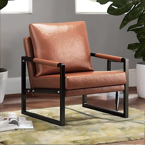 pazezog Silla moderna de mediados de siglo, silla de cuero sintético con respaldo acolchado extra grueso y cojín de asiento, sillas de sofá para