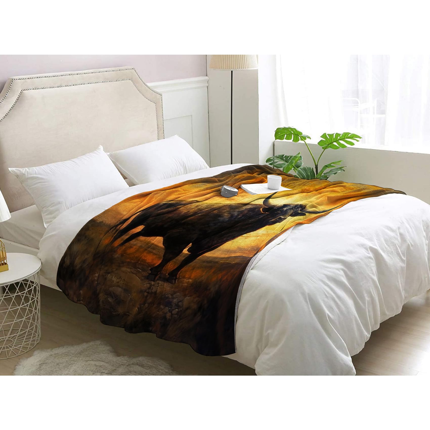 ZDABAOEC Plaid Polaire 220x240, Motif Taureau - Couverture Lit 2 Personnes, Jete De Canape Grande Taille XXL, Couvertures Et Plaids Flanelle Ultra Doux