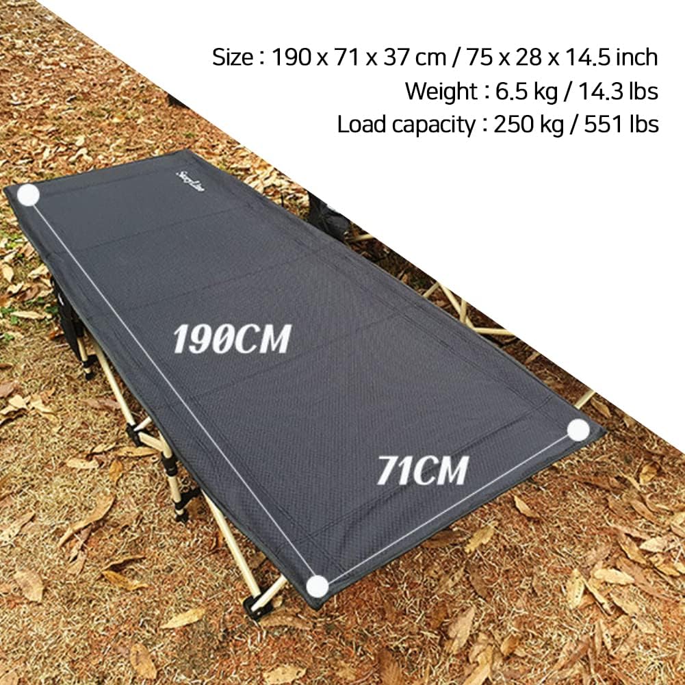 Carbon Steel Camping Cot Waterproof Durable Neck Pillow with Bag 14.3lbs (Black)