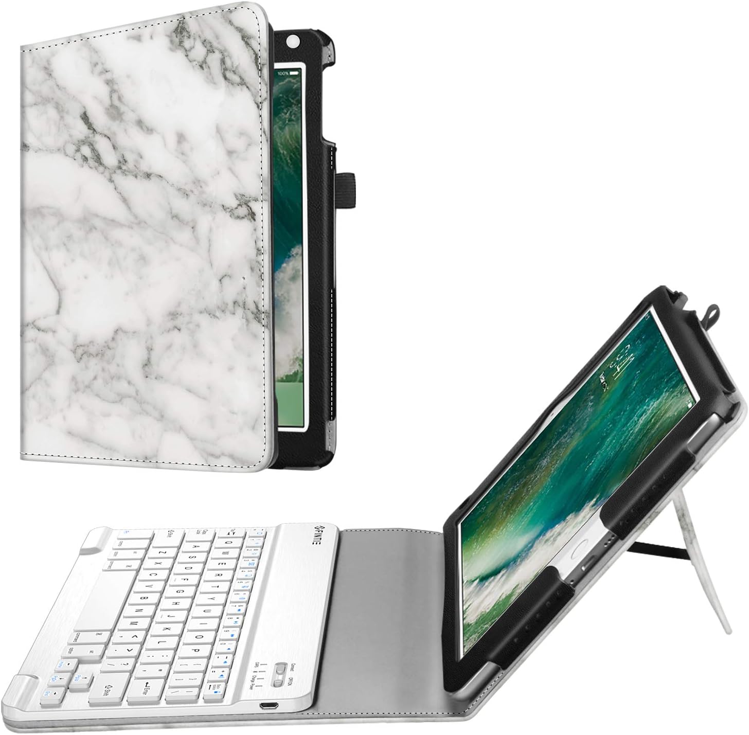 Fintie Keyboard Case for iPad 9.7 2018 2017 / iPad Air 2 / iPad Air - Folio Stand Cover with Removable Wireless Bluetooth Keyboard for iPad 6th / 5th Gen, iPad Air 1/2, Marble White
