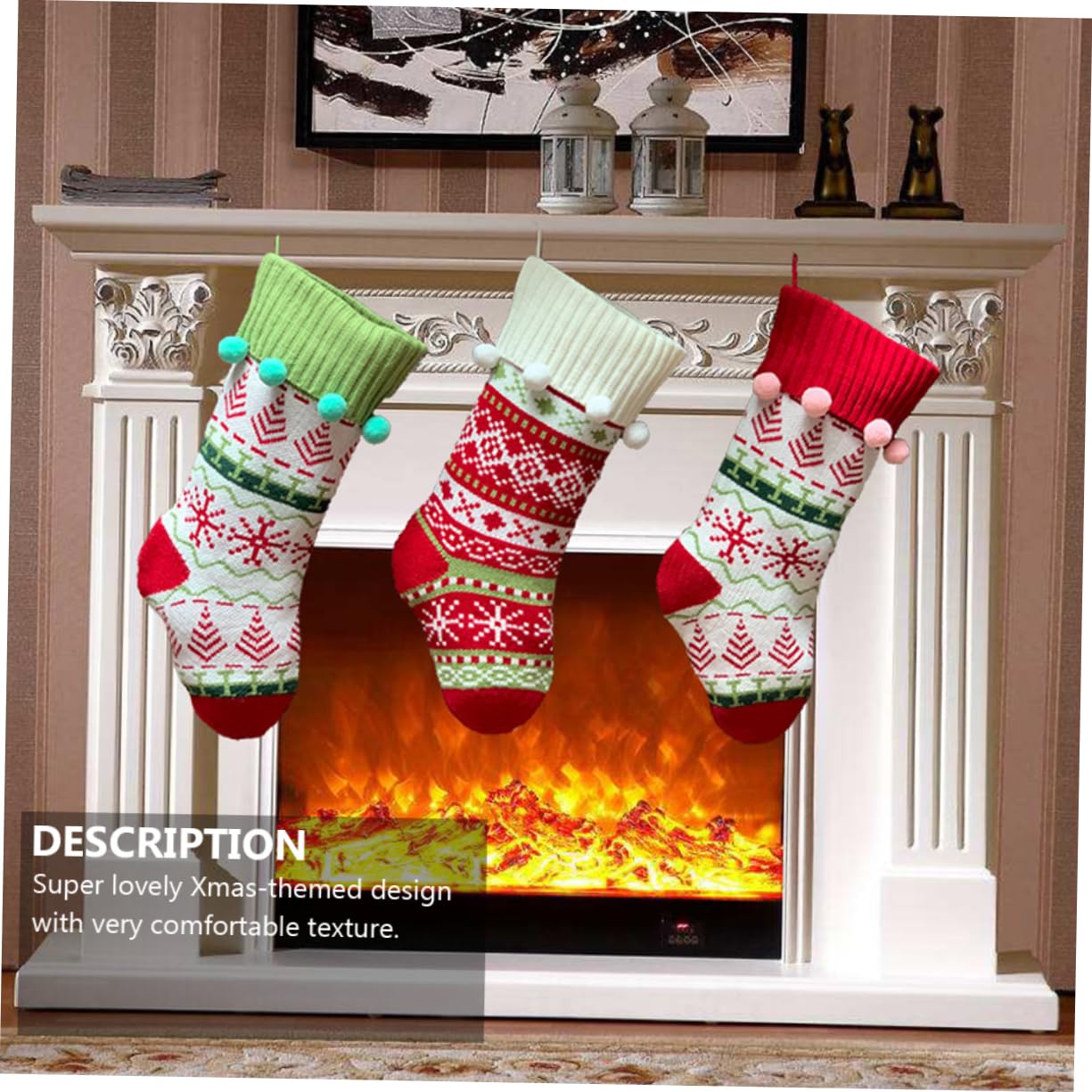 3piezas Calcetines De Punto Navideños De Regalos Decorativas para Árboles De Navidad y