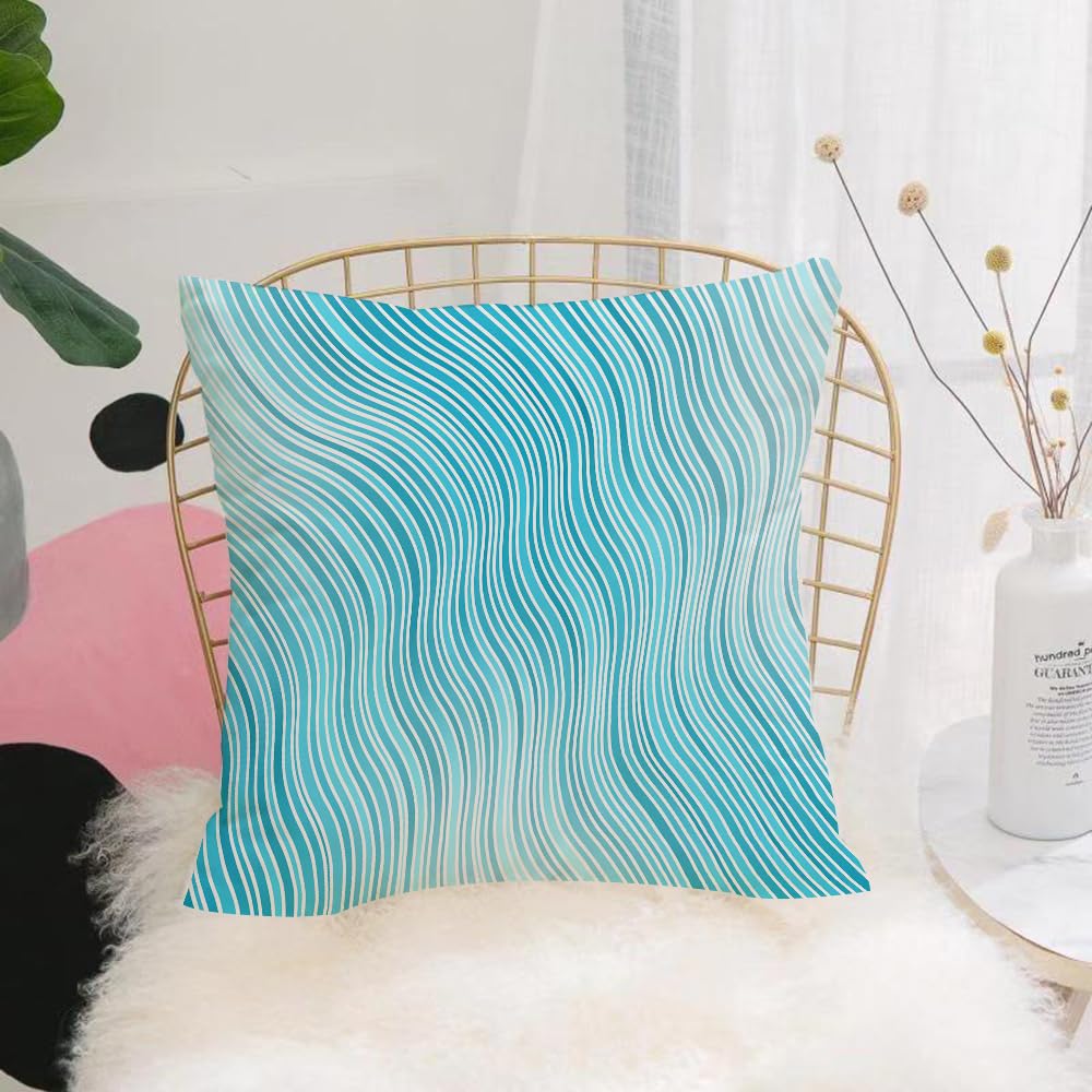 HYOSXW Cushion Cover,Throw Pillow Case Home Decorative for Living Room Bedroom Sofa Chair 16X16 Inch,blue theme waves pattern abstract,Pillowcase 40X40cm