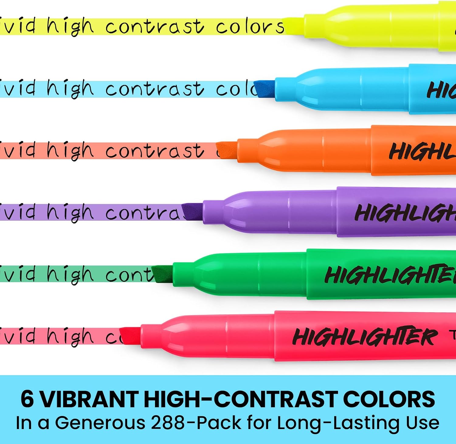 Taja 288 Pack Highlighters, 6 Assorted Colors, Value Bulk Pack, Chisel Tip image 2