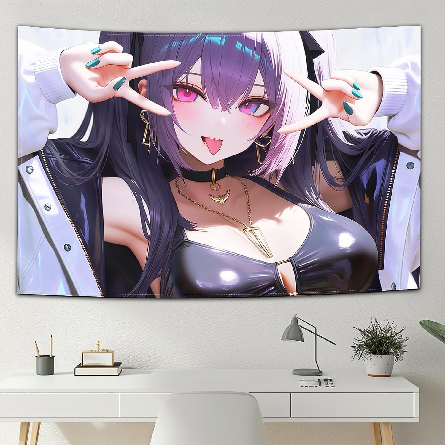 kubaricasy Cyberpunk Sexy Anime Waifu Tapestry Wall Hanging, Edgy Streetwear Anime Girl Tapestries, Large Sci-Fi Art Backdrop for Gaming Room, Bedroom & Battle Station, 200 x 150 cm 80"x60" image 2