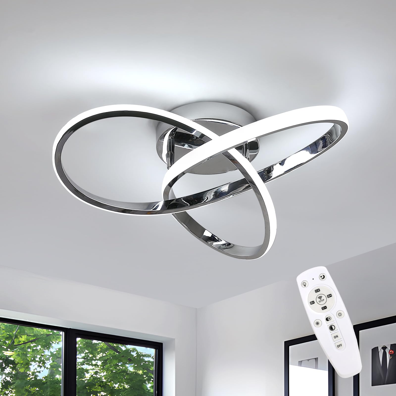 DELIPOP LED Deckenlampe Dimmbar, 36W Deckenleuchte Modern mit Fernbedienung | Verchromt Wandbeleuchtung für Wohnzimmer Schlafzimmer Esszimmer Balkon
