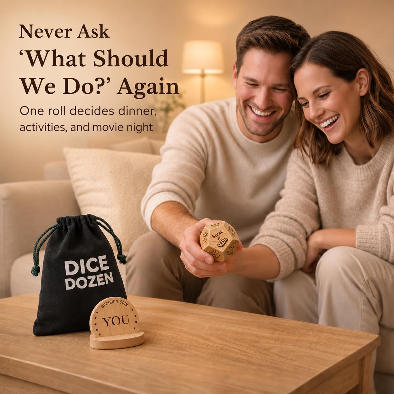 Date Night Dice, 3-in-1 Food, Dinner & Movie Decision Dice Game | Choose Meals, Movies & Activities with Every roll; Great Gift for Couples, Birthdays, Anniversaries & Holidays.