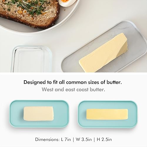 Miniatura 3 de KIVY Mantequillera de vidrio con tapa para encimera y estante de puerta de refrigerador. Mantequillera negra apta para lavavajillas con tapa negra -