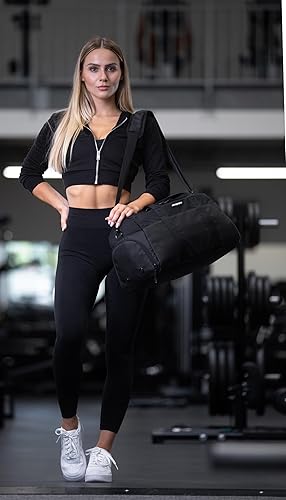 Miniatura 2 de Fitgriff Bolsa de gimnasio V2 para hombres y mujeres con compartimento para zapatos y artículos húmedos, bolsa de lona para viajes, deportes,
