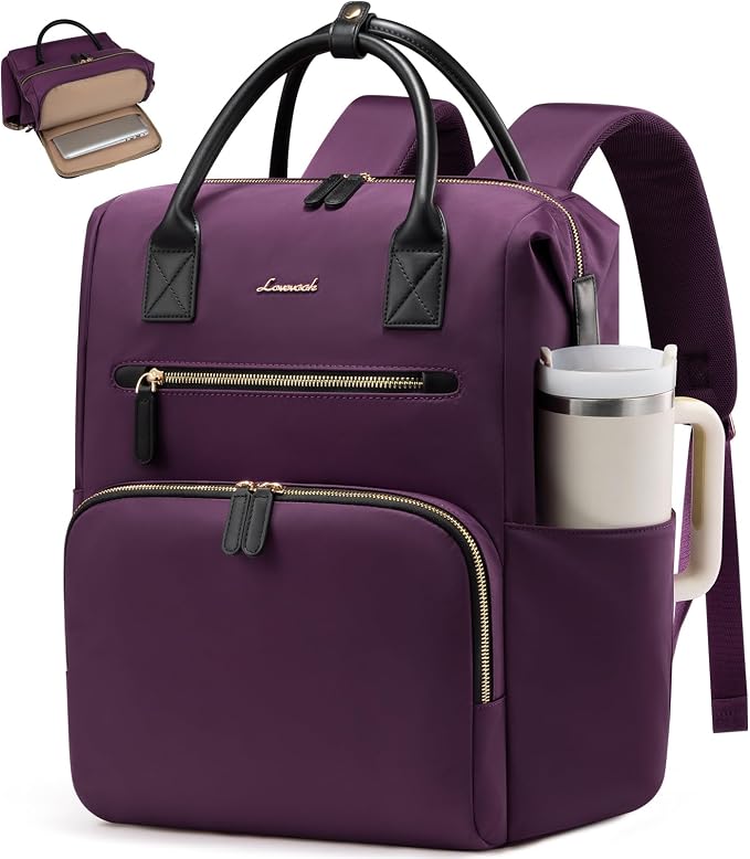 LOVEVOOK Laptop Backpack for Women, Professional Teacher Business Work Backpack with Separate Laptop Compartment, Water Resistant Commute Daypack for Travel Office College Nurse, 17.3 Inch, Purple