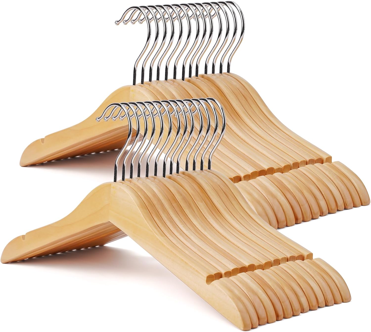 Kid Hangers 18 Pack Soild Wooden Hanger,Natural Smooth Finish Wooden Baby Hangers with Non Slip Notches & Anti-Rust 360 Swivel Hook,Durable Toddler Hanger for Coat,Shirt,Dress