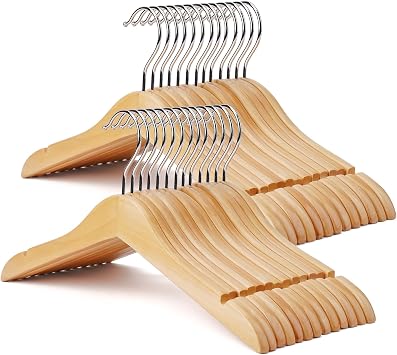 Kid Hangers 18 Pack Soild Wooden Hanger,Natural Smooth Finish Wooden Baby Hangers with Non Slip Notches & Anti-Rust 360 Swivel Hook,Durable Toddler Hanger for Coat,Shirt,Dress