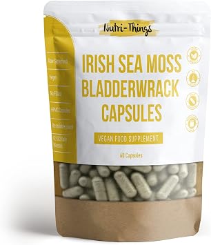 Irish Sea Moss Capsules | Organic Seamoss Herbal Supplements with Bladderwrack | Vegan Alternative to Sea Moss Gummies | High Strength 60 Capsules