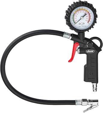 ViGOR V6905 tire Pressure Gauge - Fine Inflation Lever for targeted dosing, Graduation 0.1 bar - Rubber Coated Pressure Gauge for Protection Against Light impacts