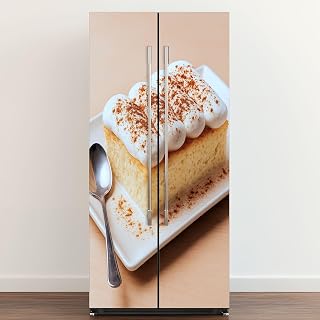 Self Adhesive Vinyl Refrigerator Wrap Tres leches Cake Typical Latin American Dessert is Made Condensed Milk Door Mural Sticker Peel and Stick Removable Door Cover Fridge Wrap Decal for Kitchen Decor