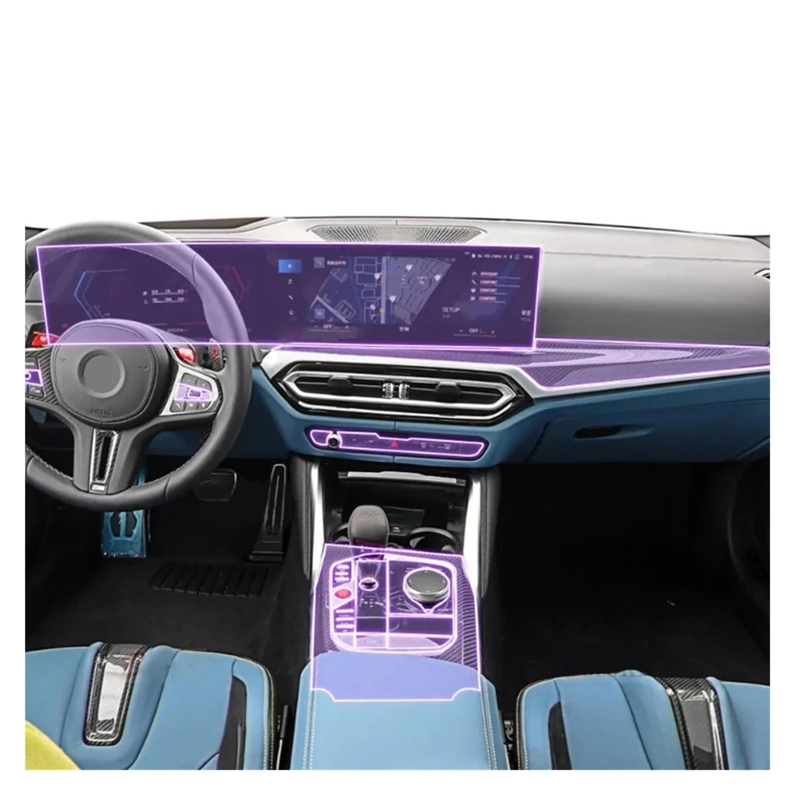 Navigation Schutzfolie Für M2 Für M3 G87 G80 2023 Auto Innen Getriebe Center Konsole Transparente TPU Farbe Schutz Film Aufkleber(For G*80 2023,Right steering wheel)