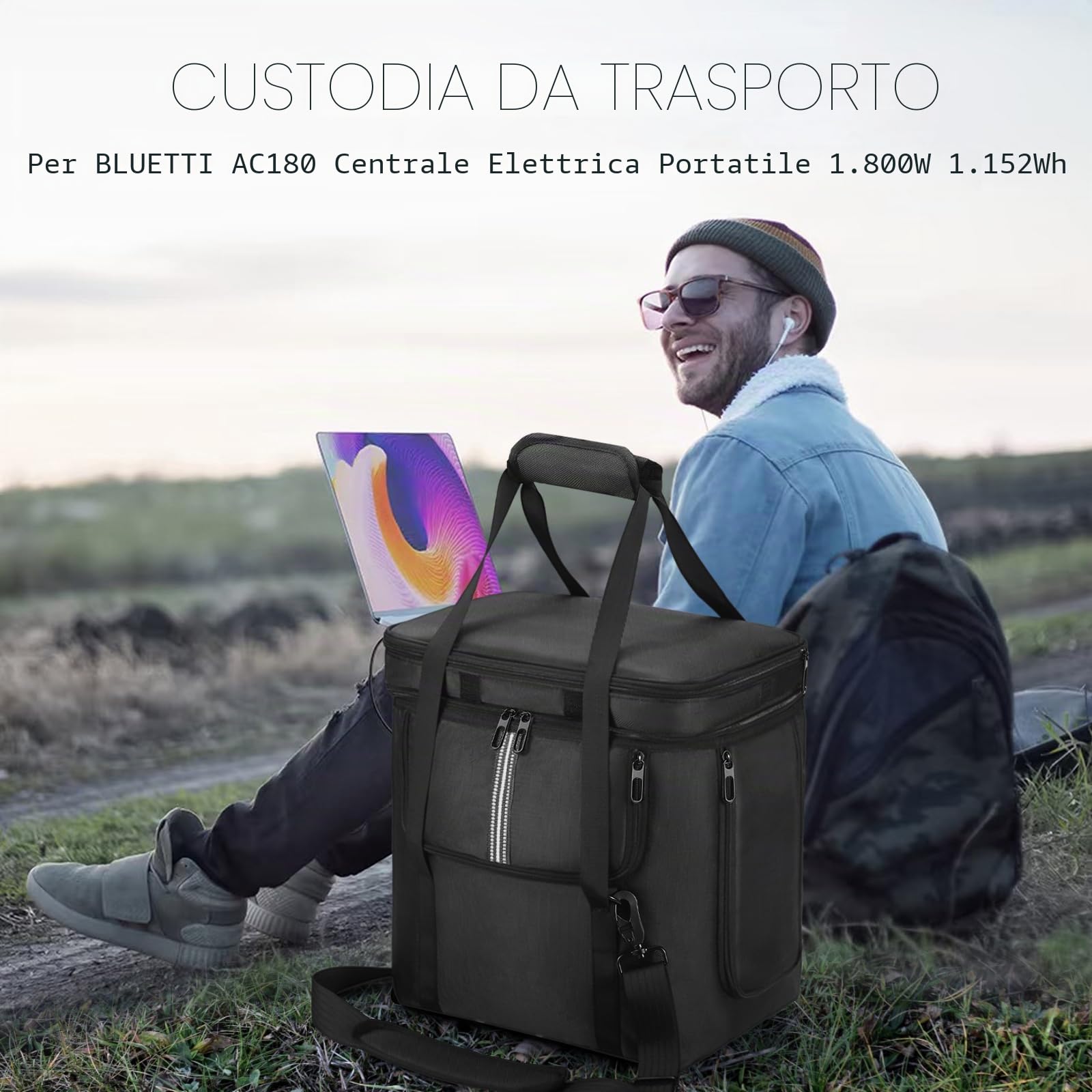 Borsa da trasporto Bluetti AC180, custodia nera per centrale elettrica portatile, cavo di ricarica e accessori
