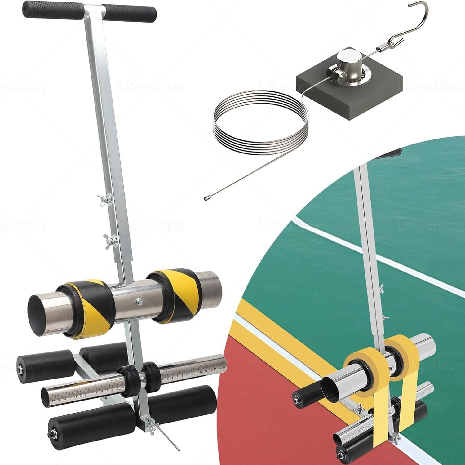 Cinta aplicadora de líneas multisuperficie para canchas deportivas, almacenes, fábricas, ancho máximo de cinta de 14 cm con graduaciones de precisión, incluye kit de círculo