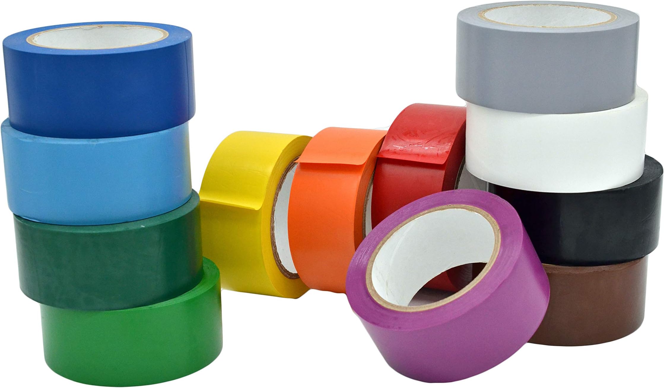 MAT Vinyl Marking Tape Rainbow Pack - 2 inch x 36 yds. 12-Rolls Assorted Colors - for Safety Floor Marking (School Gym, Restaurants, Warehouse), Dance Floor Splicing, Pinstriping Cars & Boats