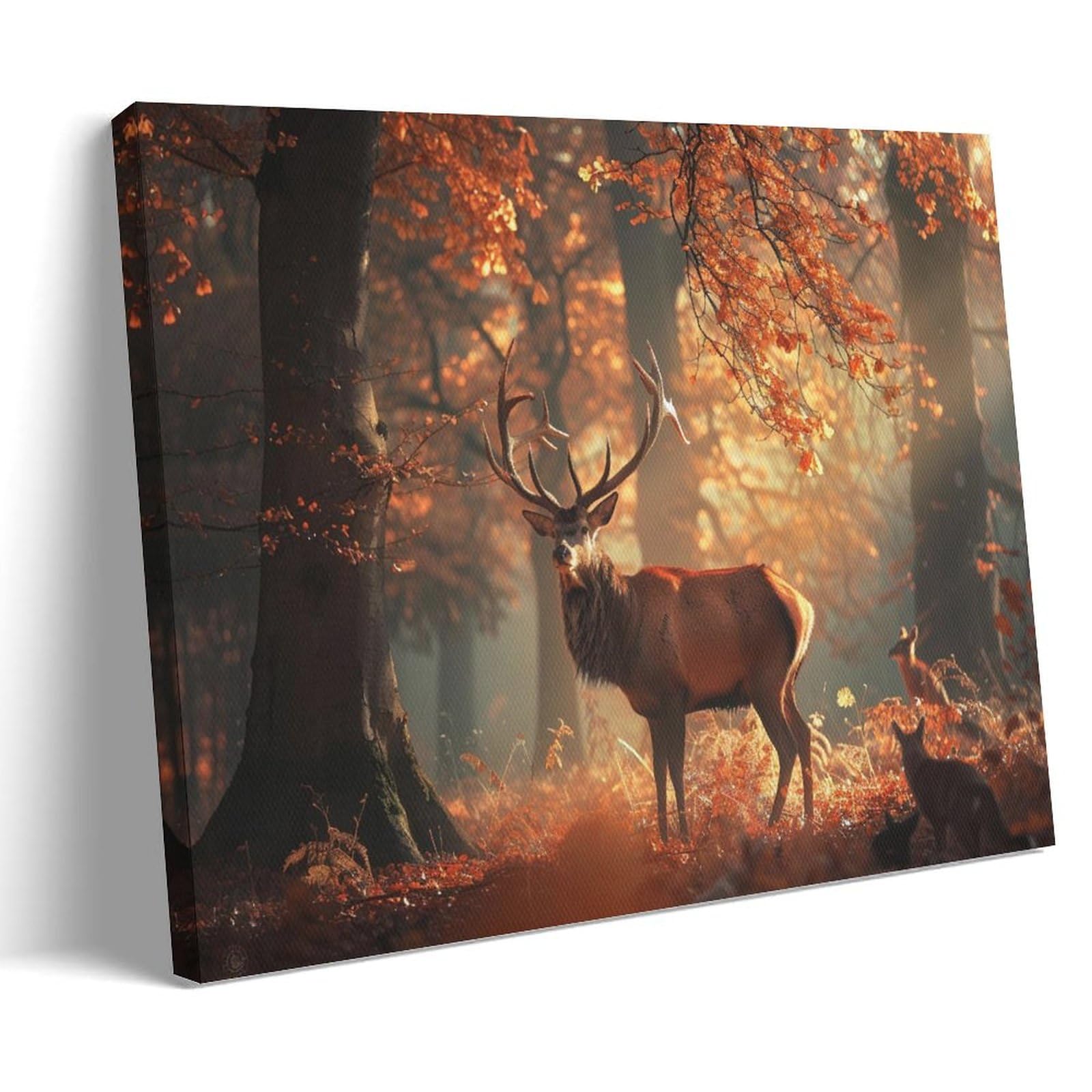 FYFMUSHE Rustic Fall Deer Wall Art for Living Room Nature Wildlife Woods Scene Paintings on Canvas Wall Art Poster for Home Decorations Artwork Wall Decor 12x18inch(30x45cm)