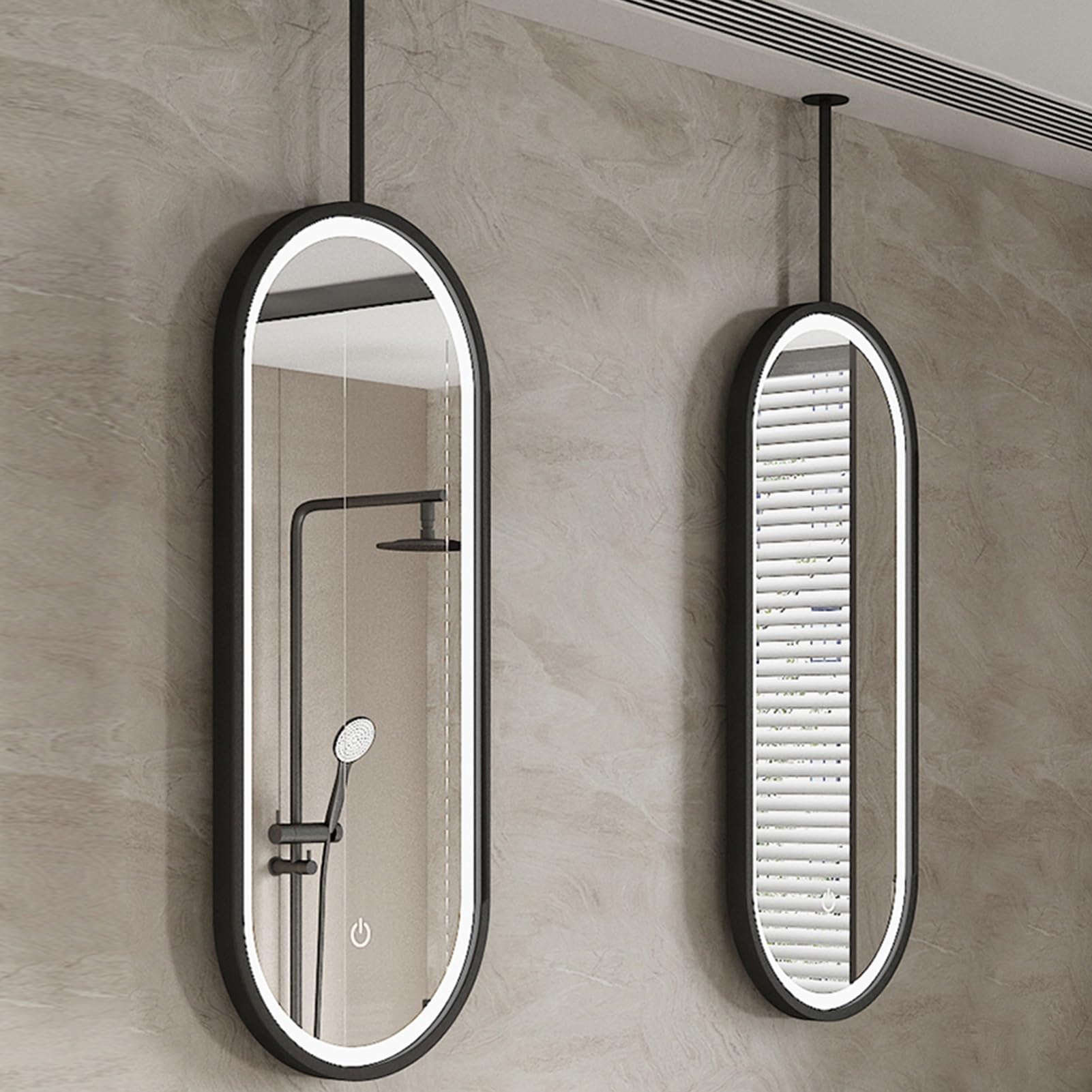SXFSDOU Ceiling Mount Mirror with LED Lights, Home or Hotel Floating Vanity Makeup Mirrors for Bathroom Living Room, Metal Frame Decorative Hanging Mirrors(50cmx60cm)