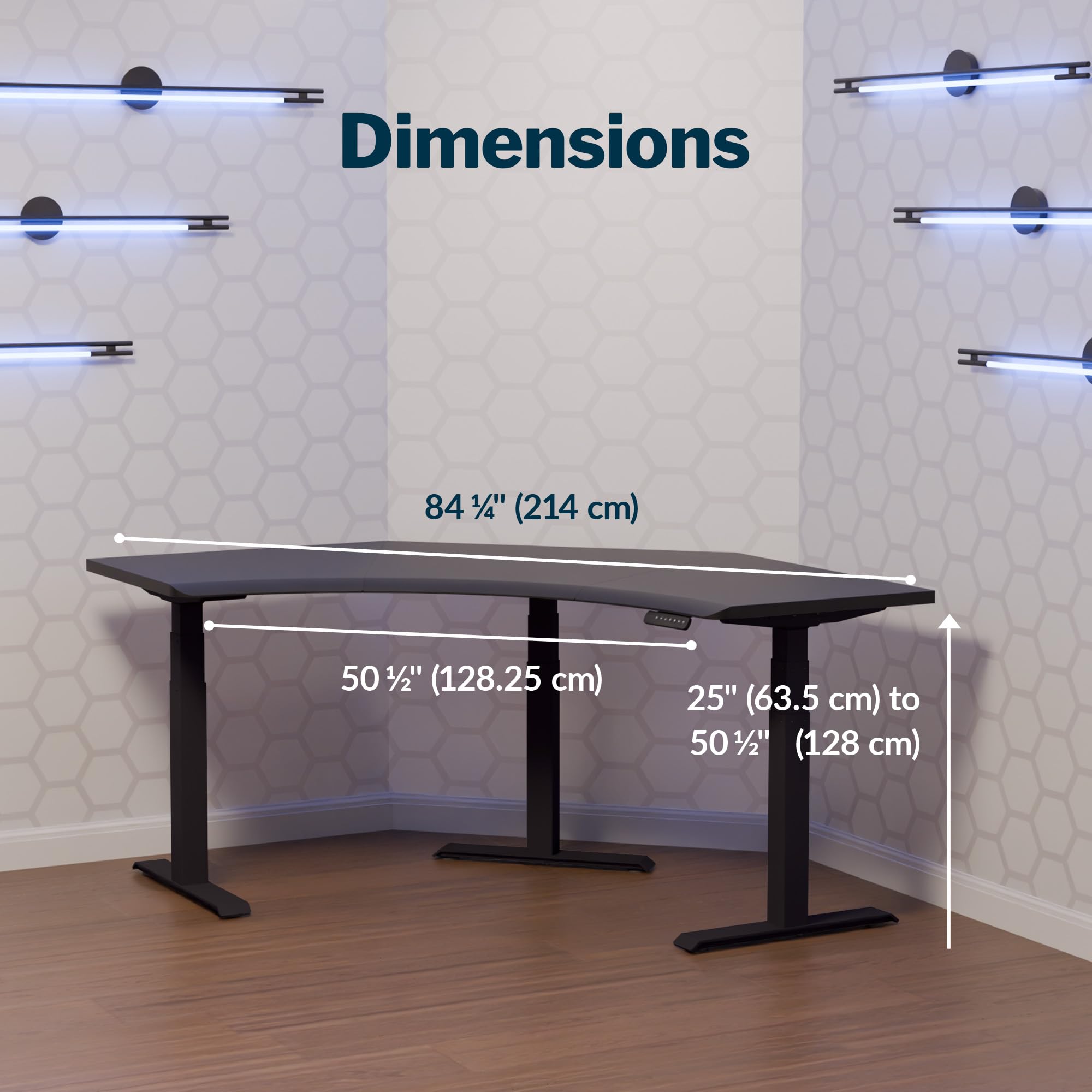 Vari Command Center Electric Standing Desk 120 Curved Sit-Stand Gaming Desk Corner Workstation for Triple Monitors Sloped Front — view 2
