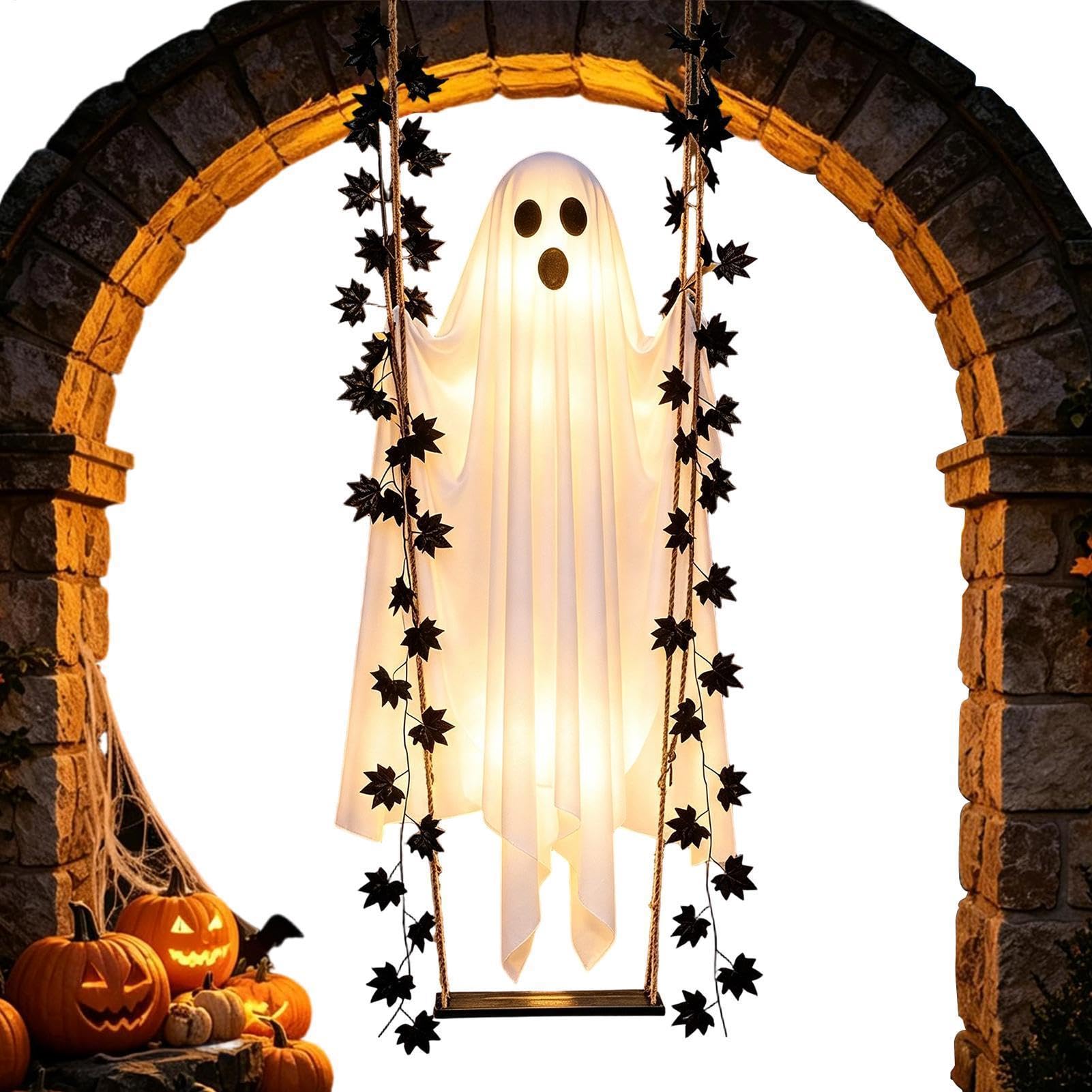Light Up Swinging Ghost 120cm Halloween Yard Decor with Remote