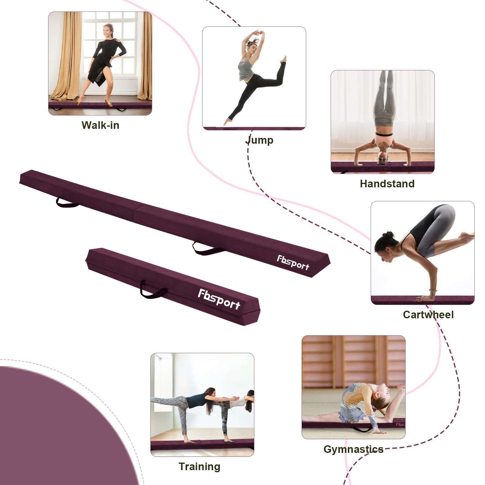 FBSPORT Barra de Equilibrio Gimnasia, 270cm Viga de Equilibrio Plegable, Viga de Equilibrio de Gimnasia, Viga de Equilibrio de Capa Flocada, Equipo para Niños, Barra Plegable de Equilibrio Gimnasia
