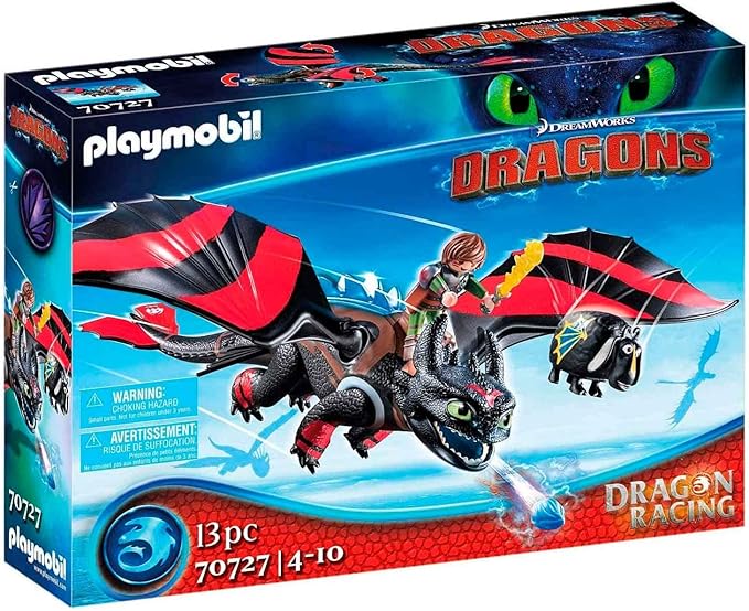 PLAYMOBIL DreamWorks Dragons 70727 Dragon Racing con Hipo y Desdentao y módulo luminoso