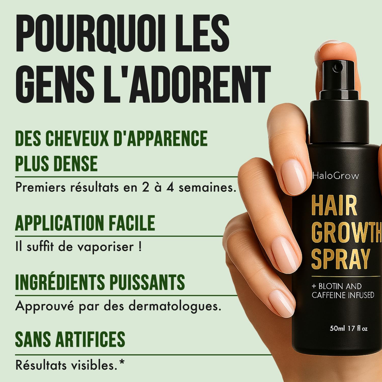 Serum Pousse Cheveux Spray | Favorise la Pousse des Cheveux très rapide | Huile Pousse Cheveux Spray de la Biotine, Caféine, de l'huile de Ricin et de l'Aminexil (3 mois d'utilisation)