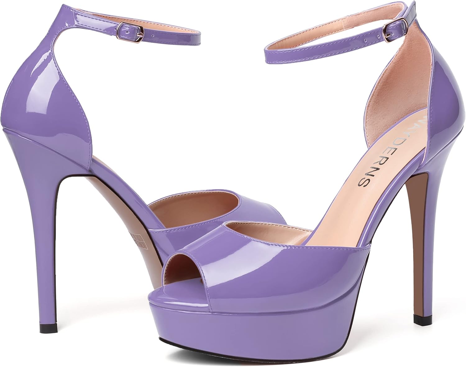 WAYDERNS Womens Peep Toe Adjustable Strap Evening Platform Dress Patent Buckle Stiletto High Heel Pumps Shoes 5 Inch